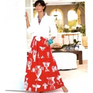 Soft Surroundings Grecian Vase Red & White Maxi Skirt‎ Medium Tall Quiet Luxury